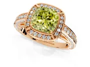 Halo Engagement Ring Setting for Fancy Yellow Cushion Cut Center with Framed Halo, Pave Band and Prong Head in Rose Gold
