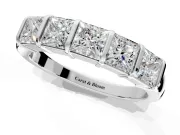 Princess Cut Lab-Grown Diamond 5 Stone Channel Wedding Band with Bar Prongs in White Gold