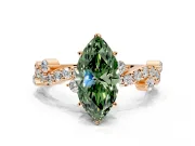 Solitaire Engagement Ring Setting for Fancy Green Marquise Center with Bar-Station Pave Twist and Prong Head in Rose Gold