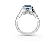 Solitaire Engagement Ring Setting for Fancy Blue Asscher Cut Center with Pave Cathedral Shoulders and Prong Head in Platinum