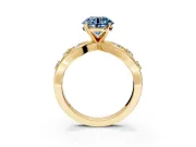 Solitaire Engagement Ring Setting for Fancy Blue Round Cut Center with Criss-Cross Accent Band and Prong Head in Yellow Gold