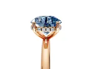 Hidden Halo Engagement Ring Setting for Fancy Blue Round Cut Center with Thin Round-Wire Band and Prong Head in Rose Gold