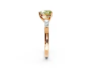 3 Stone Engagement Ring Setting for Fancy Yellow Heart-Shaped Center with Tapered Baguettes, Plain Band and Prong Head in Rose Gold