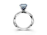 Solitaire Engagement Ring Setting for Fancy Blue Asscher Cut Center with Pave and Plain Crossover and Basket Head in Platinum