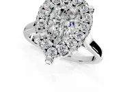 Single Halo Engagement Ring Setting for Pear-Shaped Center with Corner Claws, Plain Band and Prong Head in White Gold