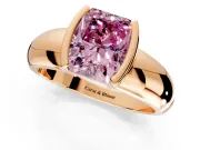 Tension Engagement Ring Setting for Fancy Pink Radiant Cut Center with Wide Flat Band and Tension Head in Rose Gold