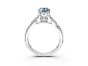 Solitaire Engagement Ring Setting for Fancy Blue Oval Center with Pave Rail Split Shank and Prong Head in Sterling Silver