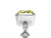 Milgrain Bezel Engagement Ring Setting for Fancy Yellow Asscher Cut Center with Marquise Stations and Bezel Head in Sterling Silver