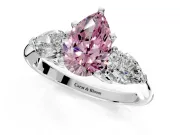 3 Stone Engagement Ring Setting for Fancy Pink Pear-Shaped Center with Large Pear-Shaped Accents and Prong Head in Sterling Silver