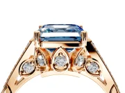 Cathedral Engagement Ring Setting for Fancy Blue Asscher Cut Center with Antique-Style Pave Band and Prong Head in Rose Gold