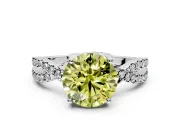 Solitaire Engagement Ring Setting for Fancy Yellow Round Cut Center with Narrow Twist Pave Band and Prong Head in Platinum