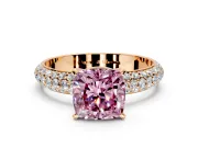 Solitaire Engagement Ring Setting for Fancy Pink Cushion Cut Center with Domed Multi-Row Pave Band and Prong Head in Rose Gold