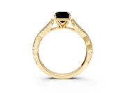 Solitaire Engagement Ring Setting for Fancy Black Emerald Cut Center with Twisted Pave Split Shank and Prong Head in Yellow Gold