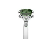 Hidden Halo Engagement Ring Setting for Fancy Green Cushion Cut Center with Plain Band and Tall Prong Head in Sterling Silver