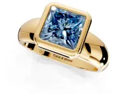 Solitaire Engagement Ring Setting for Fancy Blue Princess Cut Center with Wide Band and Bezel Head in Yellow Gold