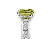 Solitaire Engagement Ring Setting for Fancy Yellow Asscher Cut Center with Princess Cut Channel Band and Prong Head in Sterling Silver