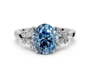Solitaire Engagement Ring Setting for Fancy Blue Oval Center with Marquise Flower Shoulders and Prong Head in Sterling Silver