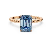 Solitaire Engagement Ring Setting for Fancy Blue Emerald Cut Center with Plain Twisted Rope Band and Prong Head in Rose Gold