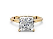 Minimalist Solitaire Engagement Ring Setting for Princess Cut Center with Thin Band and Prong Head in Yellow Gold