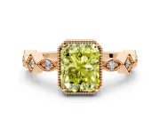 Milgrain Bezel Engagement Ring Setting for Fancy Yellow Radiant Cut Center with Marquise Stations and Bezel Head in Rose Gold