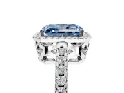 Accent Halo Engagement Ring Setting for Fancy Blue Radiant Cut Center with Full-Length Pave Band and Prong Head in Sterling Silver