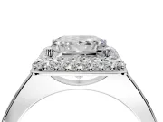 Halo Engagement Ring Setting for Princess Cut Center with Plain Tapered Band and Prong Head in Sterling Silver