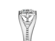 Solitaire Engagement Ring Setting for Asscher Cut Center with Milgrain Cathedral Band and Prong Head in Sterling Silver
