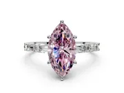 Baguette Engagement Ring Setting for Fancy Pink Marquise Center with Alternating Bar-Set Band and Prong Head in Sterling Silver