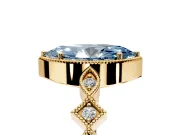 Milgrain Bezel Engagement Ring Setting for Fancy Blue Marquise Center with Marquise Stations and Bezel Head in Yellow Gold
