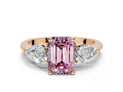 3 Stone Engagement Ring Setting for Fancy Pink Emerald Cut Center with Large Pear-Shaped Accents and Prong Head in Rose Gold