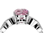 Leaf Engagement Ring Setting for Fancy Pink Cushion Cut Center with Milgrain Accent Band and Prong Head in Sterling Silver