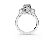3 Stone Engagement Ring Setting for Heart-Shaped Center with Crossover Basket, Pave Band and Prong Head in Platinum