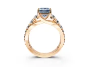 Solitaire Engagement Ring Setting for Fancy Blue Princess Cut Center with Graduated Shared Prongs and Prong Head in Rose Gold