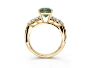 5 Stone Engagement Ring Setting for Fancy Green Princess Cut Center with Graduated Accents and Prong Head in Yellow Gold