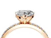 Solitaire Engagement Ring Setting for Heart-Shaped Center with Round Cut Pave Band and Prong Head in Rose Gold