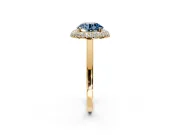 Halo Engagement Ring Setting for Fancy Blue Round Cut Center with Plain Tapered Band and Prong Head in Yellow Gold
