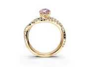 Solitaire Engagement Ring Setting for Fancy Pink Pear-Shaped Center with Woven 3-Strand Pave Band and Prong Head in Yellow Gold
