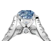Solitaire Engagement Ring Setting for Fancy Blue Cushion Cut Center with Pave Cathedral Shoulders and Prong Head in Sterling Silver