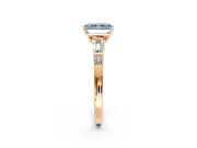 Bar-Set Engagement Ring Setting for Fancy Blue Radiant Cut Center with Tapered Baguette Accents and Prong Head in Rose Gold