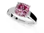 Solitaire Engagement Ring Setting for Fancy Pink Cushion Cut Center with Tapered Split Shoulders and Prong Head in Sterling Silver