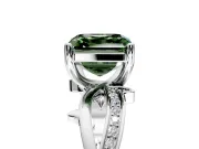Solitaire Engagement Ring Setting for Fancy Green Asscher Cut Center with Pave and Plain Crossover Band and Prong Head in Platinum