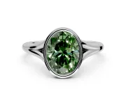 Solitaire Engagement Ring Setting for Fancy Green Oval Center with V Split Shank and Bezel Head in Platinum