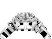 Halo Engagement Ring Setting for Round Cut Center with Floral Band and Prong Head in Platinum