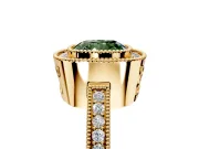 Halo Engagement Ring Setting for Fancy Green Cushion Cut Center with Milgrain Halo, Pave Band and Prong Head in Yellow Gold