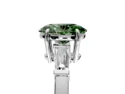 3 Stone Engagement Ring Setting for Fancy Green Oval Center with Baguette Accents and Prong Head in Sterling Silver