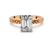 Solitaire Engagement Ring Setting for Emerald Cut Center with Milgrain X Pattern Band and Prong Head in Rose Gold