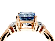 Solitaire Engagement Ring Setting for Fancy Blue Radiant Cut Center with Grooved Bar Accent Band and Prong Head in Rose Gold