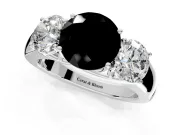 3 Stone Engagement Ring Setting for Fancy Black Round Cut Center with Raised Basket Heads and Prong Head in Platinum