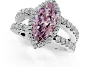 Halo Engagement Ring Setting for Fancy Pink Marquise Center with Wide-Open Pave Split Shank and Prong Head in White Gold