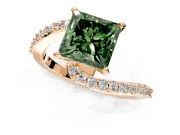Solitaire Engagement Ring Setting for Fancy Green Princess Cut Center with Pave Bypass Swirl Band and Prong Head in Rose Gold